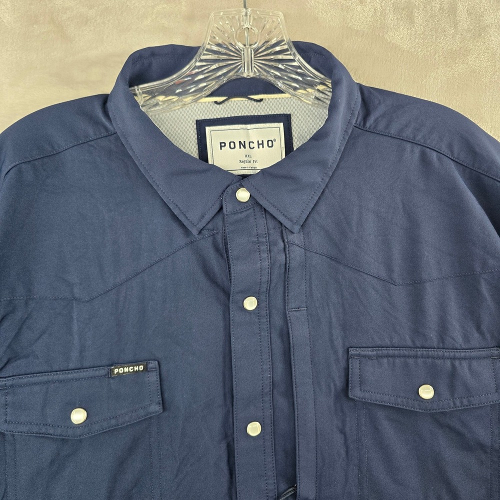 Poncho Western Shirt Men XXL Navy Blue Pearl Snap Performance Fishing Regular